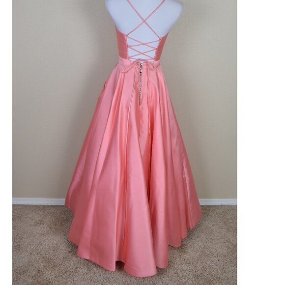 Sherri Hill 52821 V-Neck Ball Gown With Lace Up Back CORAL 4 - Picture 3 of 9